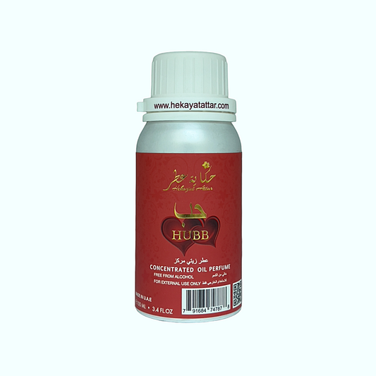 Hubb by Hekayat Attar bottle on a white background