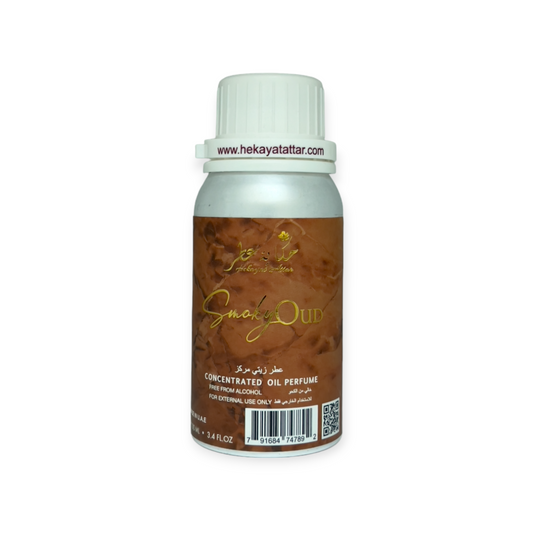 Smoky Oud 100 ML OIL PERFUME by Hekayat Attar Bottle with white background