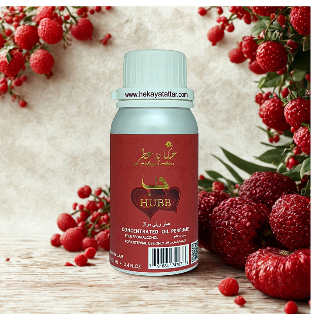 Hubb by Hekayat Attar bottle with luxury background