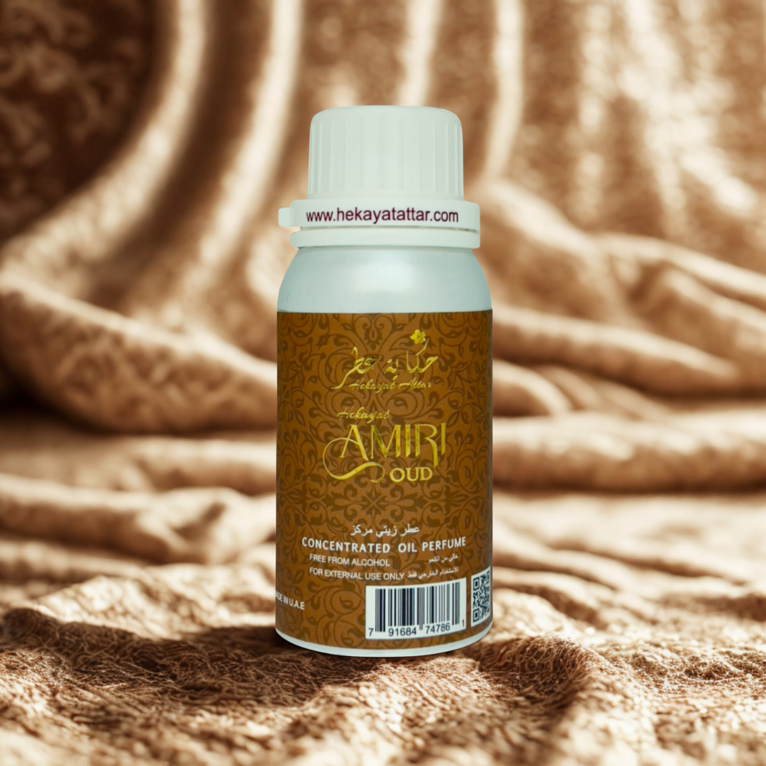 Hekayat Amiri Oud by Hekayat Attar bottle with luxury background