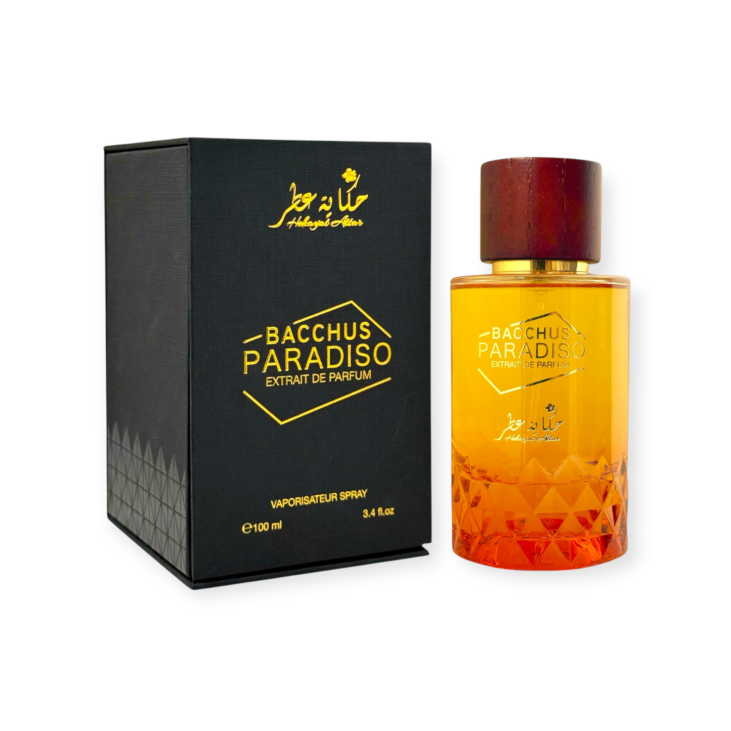 Bacchus Paradiso by Hekayat Attar bottle with packing on a white background