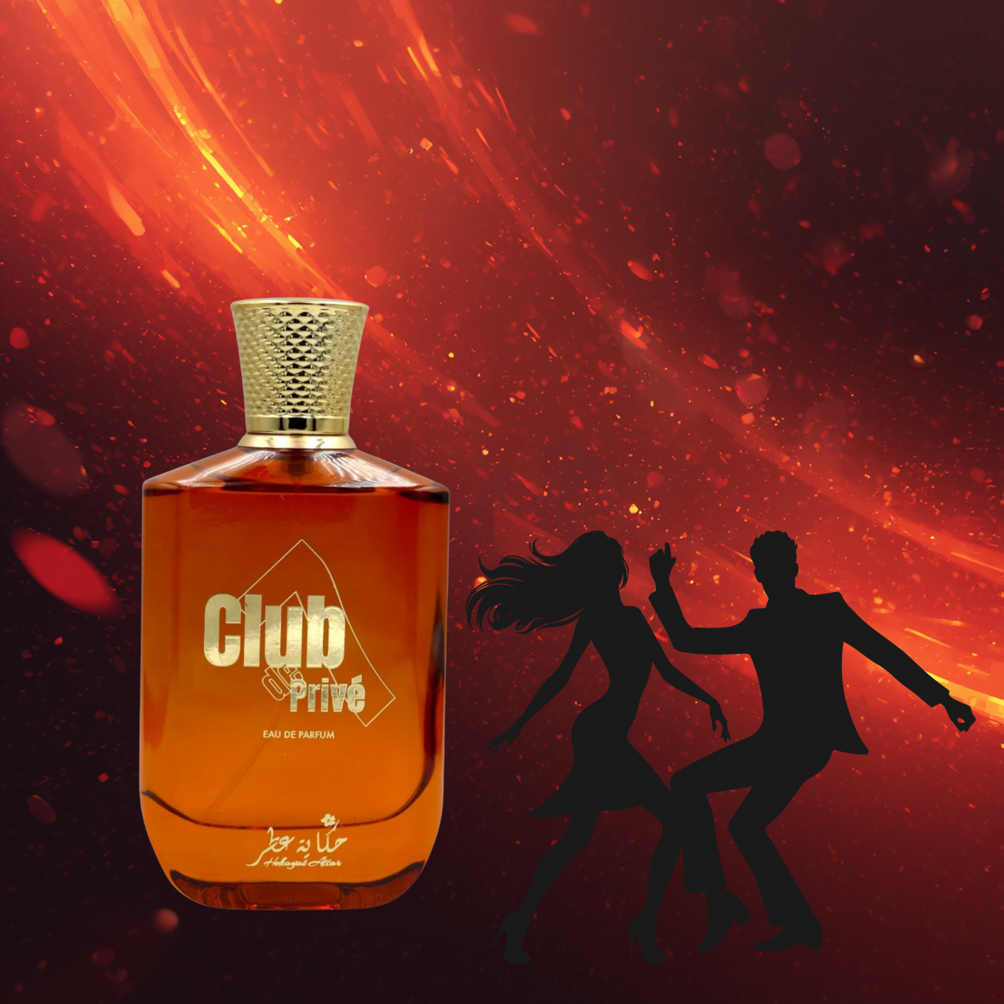 CLUBDE7PRIVE by Hekayat Attar Bottle with party theme background