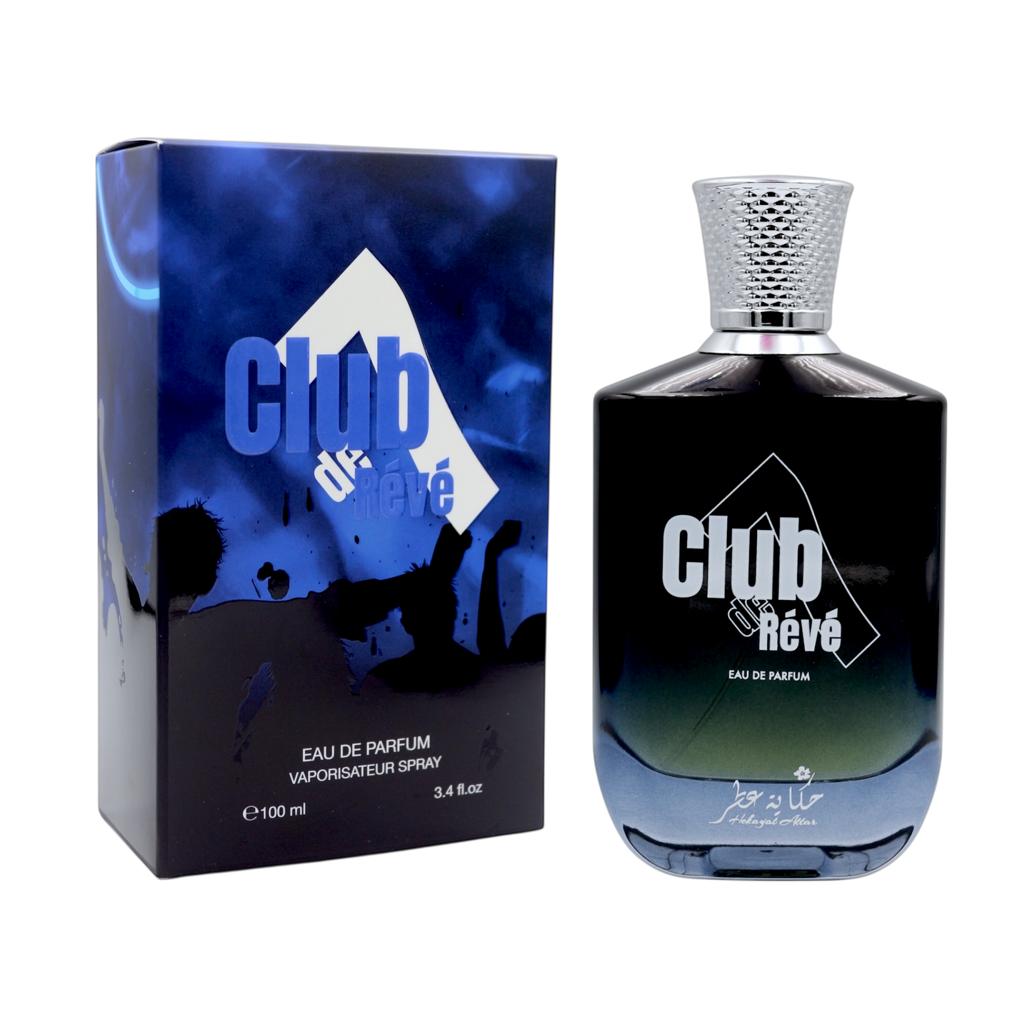 CLUBDE7REVE by Hekayat Attar bottle with packaging on a white background