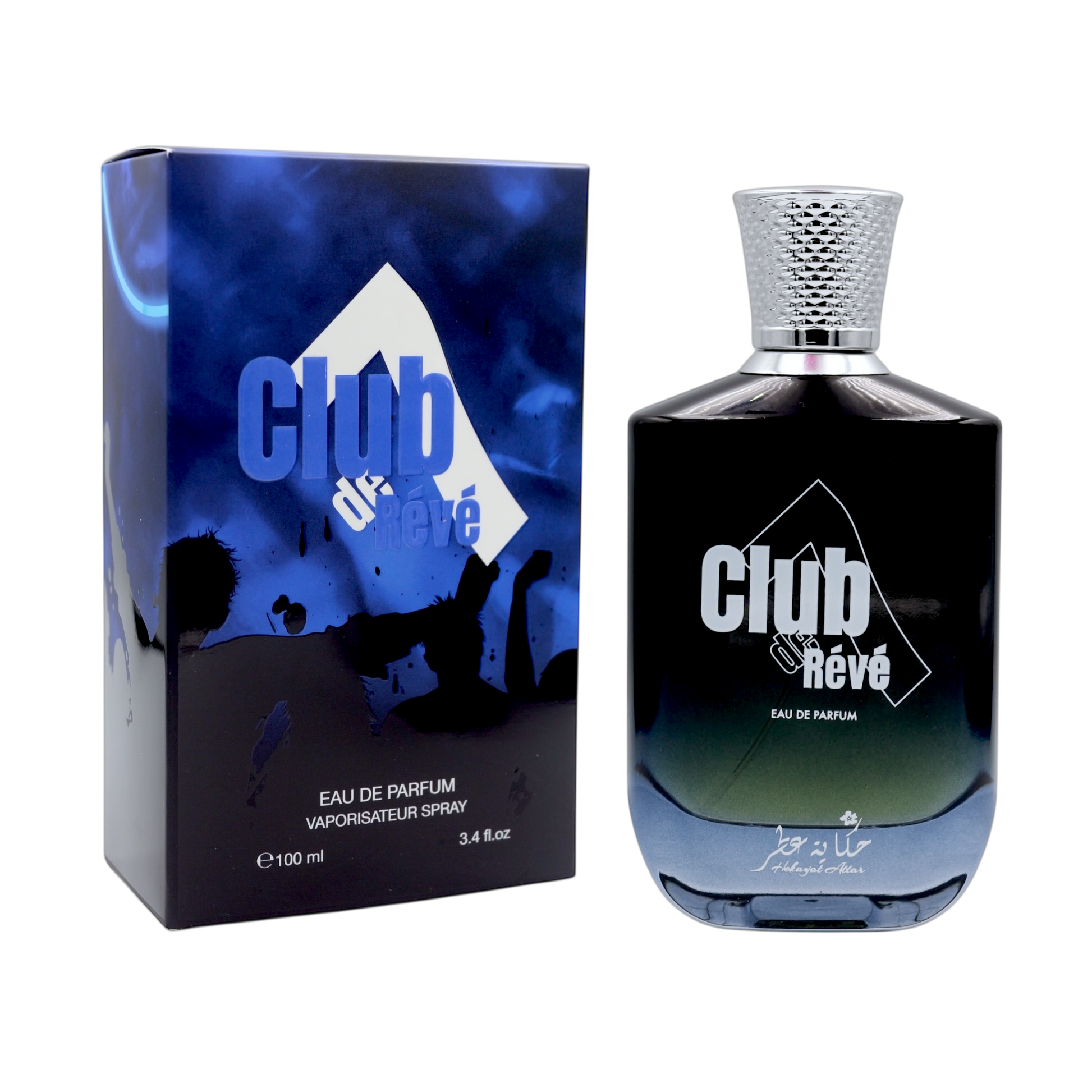 CLUBDE7REVE by Hekayat Attar bottle with packaging on a white background