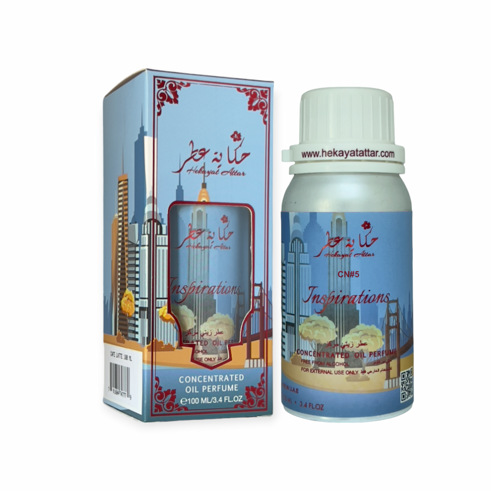 CN#5 oil perfume by Hekayat Attar bottle and packaging with white background