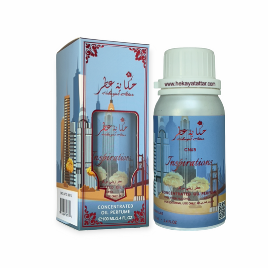 CN#5 oil perfume by Hekayat Attar bottle and packaging with white background