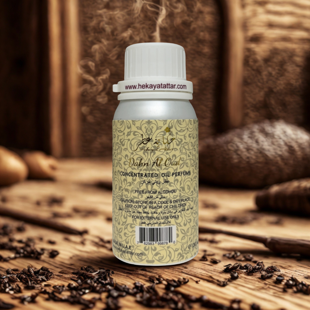 Dahn Al Oud by Hekayat Attar bottle  on luxury background