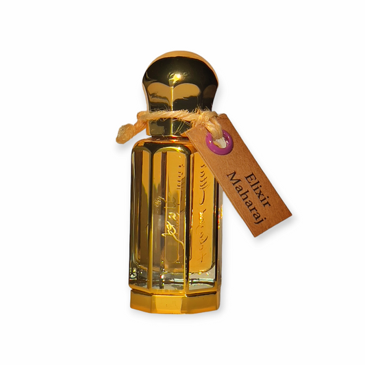 Elixir Maharaj 12 ml Oil perfume by Hekayat Attar bottle on a white background