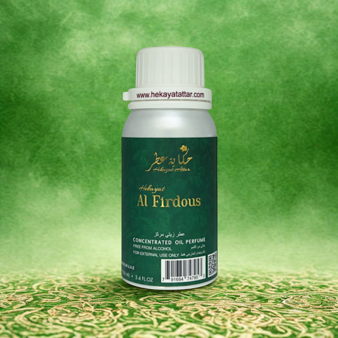 Al Firdous by Hekayat Attar Bottle with Luxury background