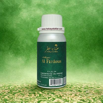Al Firdous by Hekayat Attar Bottle with Luxury background