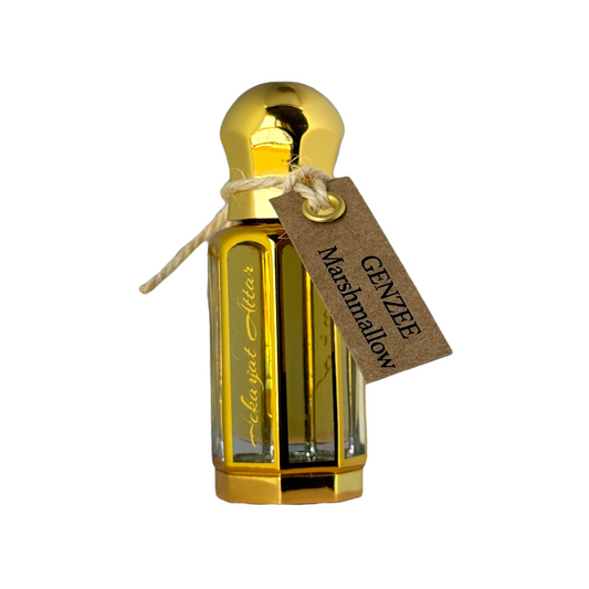 Genzee Marshmallow 12 ml Oil perfume by Hekayat Attar bottle on a white background