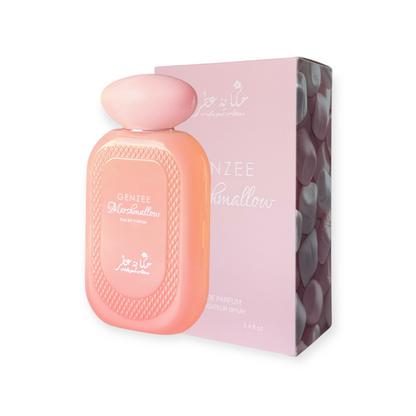 Genzee Marshmallow by Hekayat Attar bottle with packing on a white background
