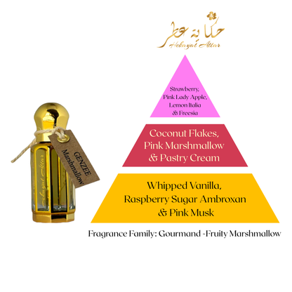 fragrance pyramid of hekayat branded Genzee Marshmallow layering oil