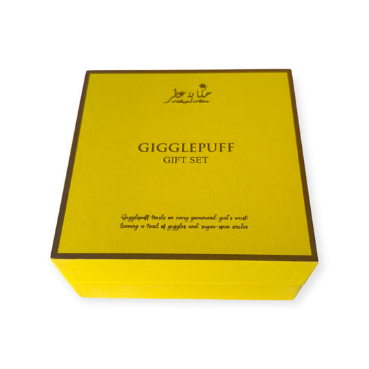 Gigglepuff giftset by Hekayat Attar packaging box on a white background