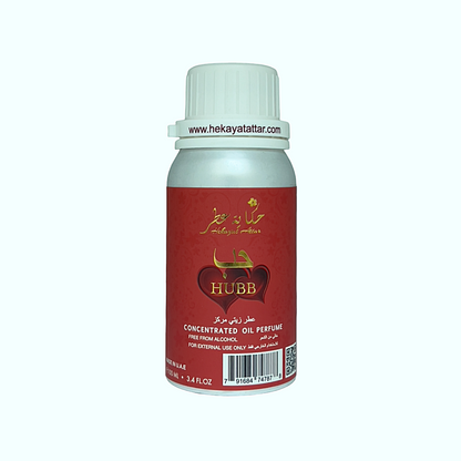 Hubb by Hekayat Attar bottle on a white background