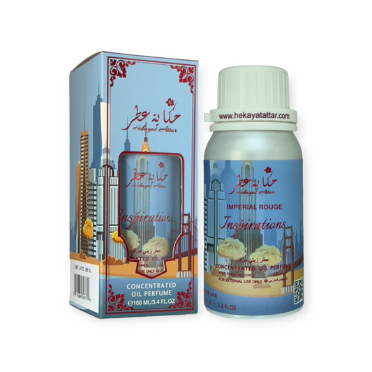 Imperial Rouge oil perfume by Hekayat Attar bottle and packaging with white background