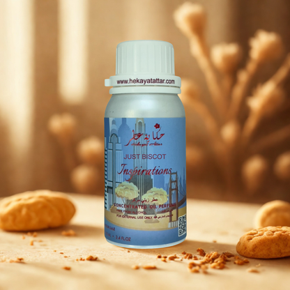 Just Biscott oil  perfume by Hekayat Attar bottle with luxury background