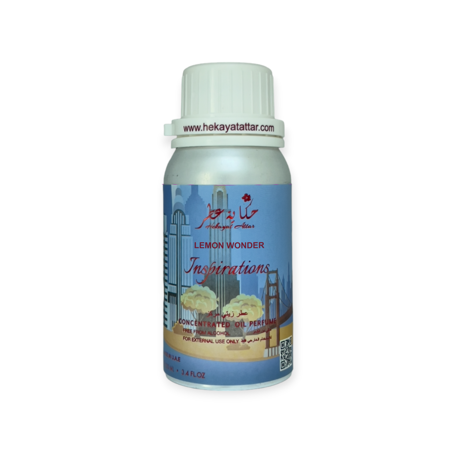 Lemon Wonder oil perfume by Hekayat Attar bottle with white background