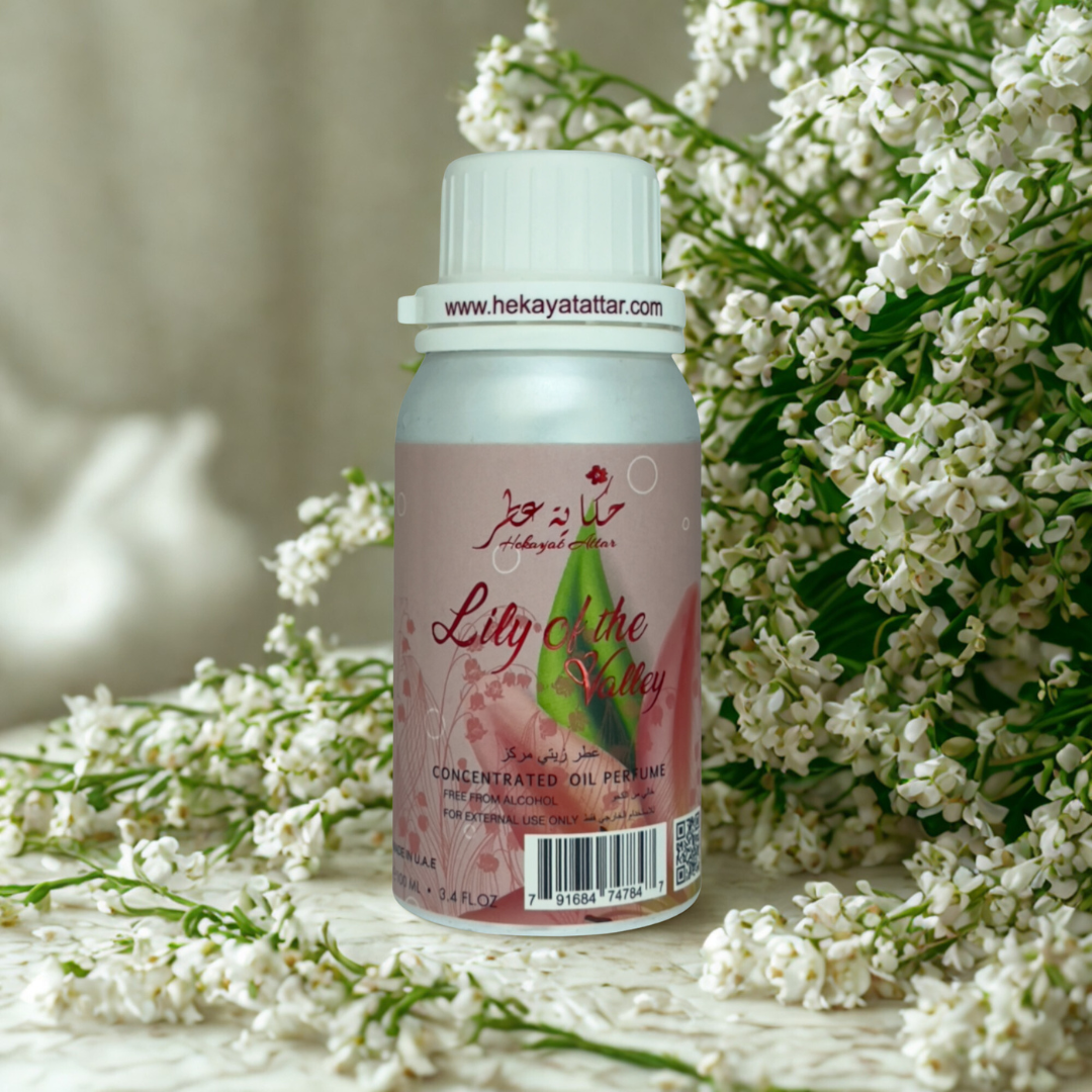Lily of the Valley by Hekayat Attar bottle with luxury background