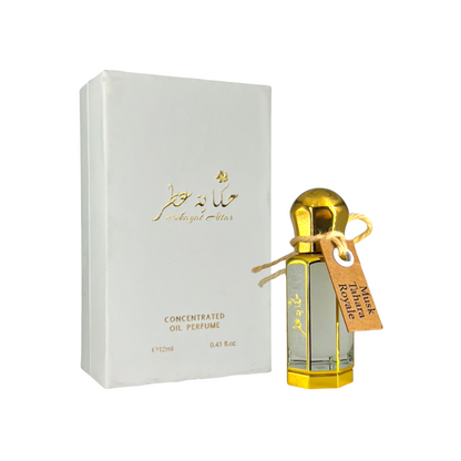 Musk Tahara Royale 12 ml Oil perfume by Hekayat Attar bottle with packaging on a white background