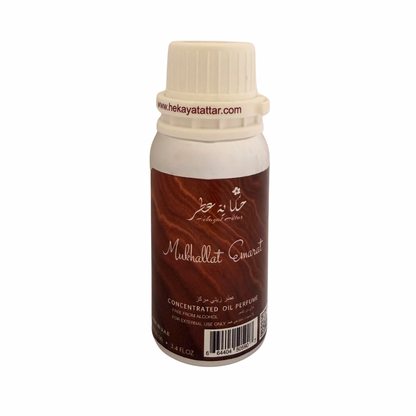 Mukhallat Emarat by Hekayat Attar Bottle on a white background