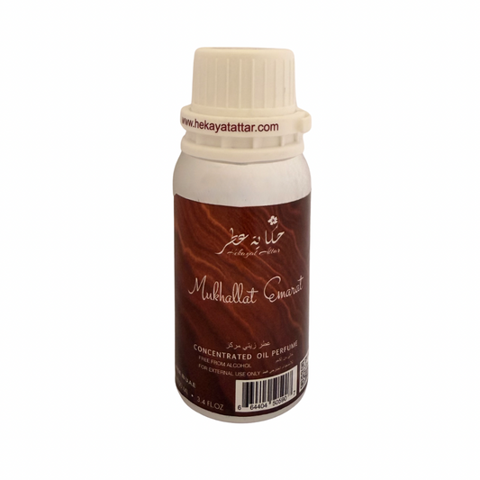 Mukhallat Emarat by Hekayat Attar Bottle on a white background