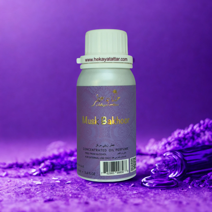Smoky Oud 100 ML OIL PERFUME by Hekayat Attar Bottle with luxury background