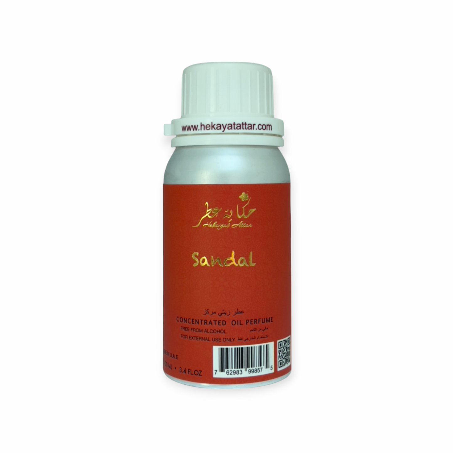 SANDAL 100 ML OIL PERFUME by Hekayat Attar Bottle and packaging with white background