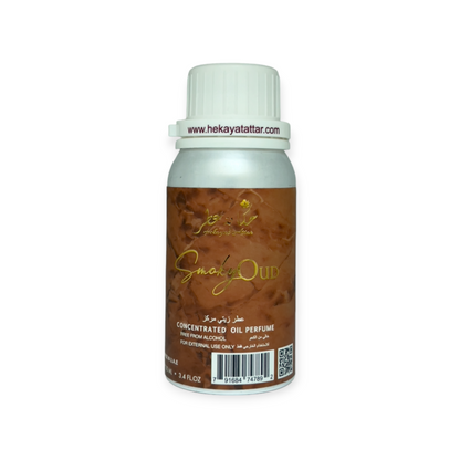 Smoky Oud 100 ML OIL PERFUME by Hekayat Attar Bottle with white background