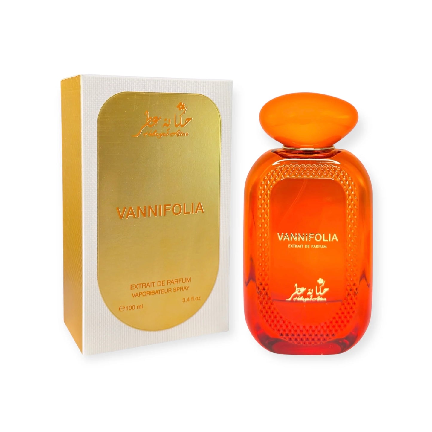 Vnnifolia perfume bottle by Hekayat Attar and packaging on a white background