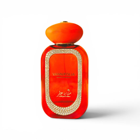 The Worlds most expensive Vanilla Perfume with 'Vannifolia by Hekayat Attar' branding on a white background