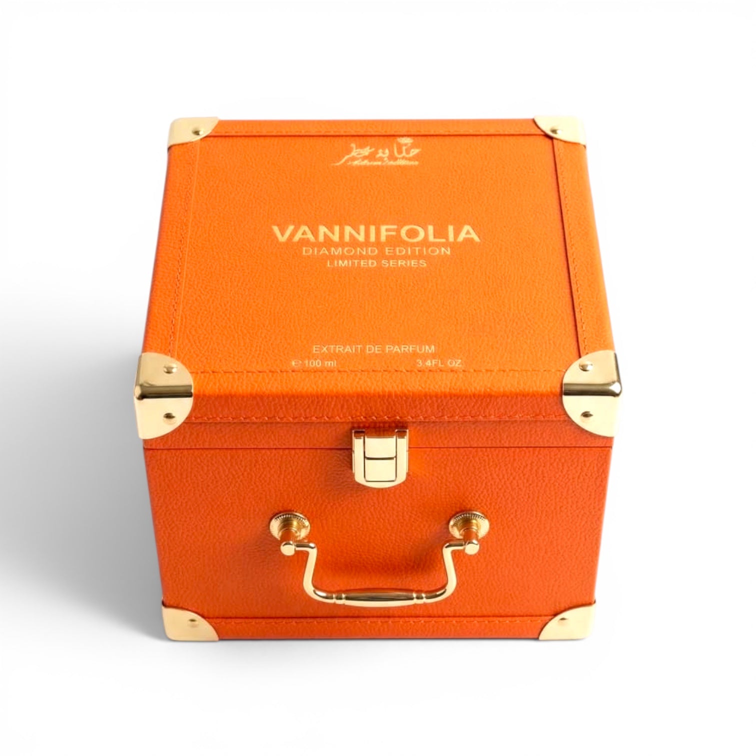 The Worlds most expensive Vanilla in an orange Vault with 'Vannifolia' branding on a white background