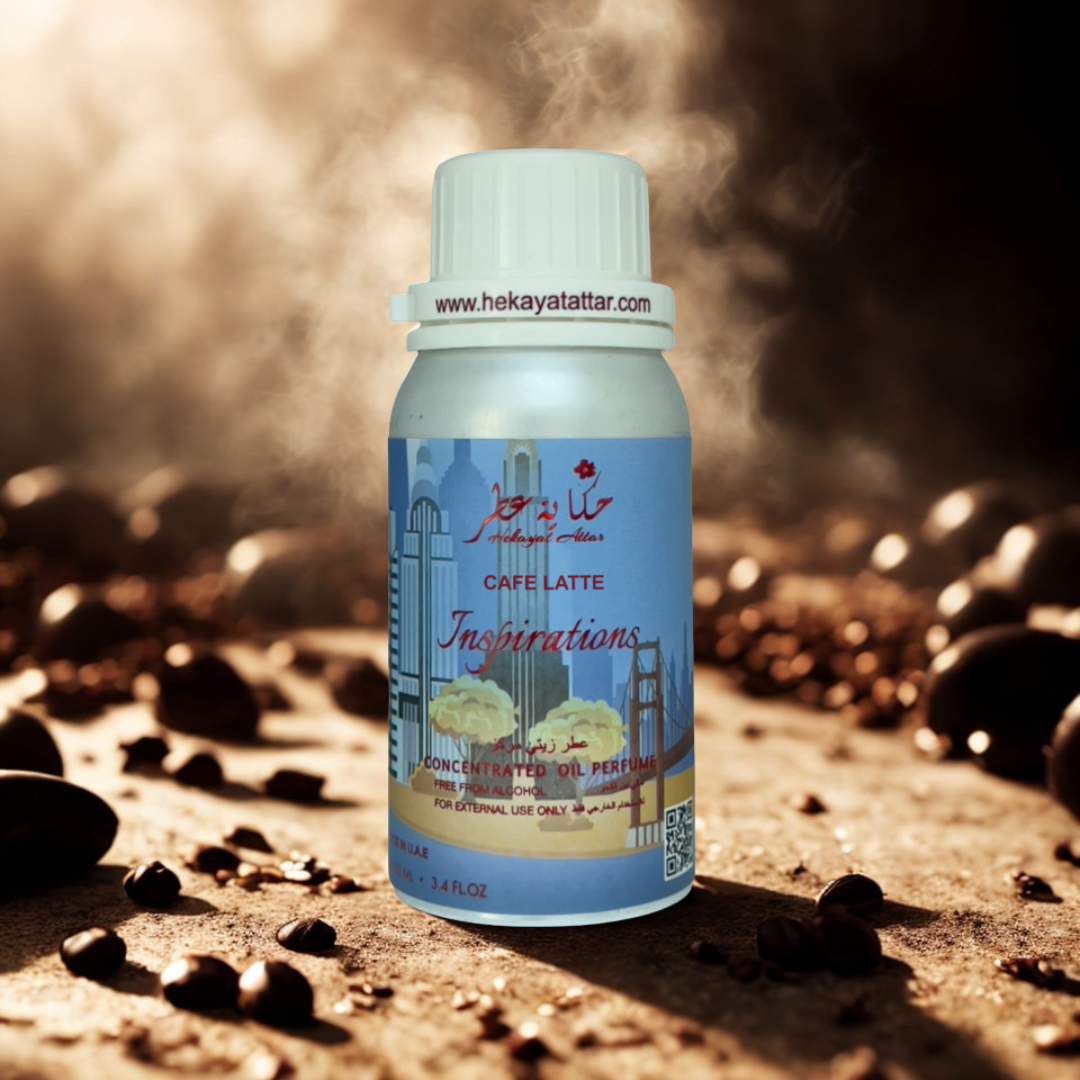 Cafe latte oil  perfume by Hekayat Attar bottle with luxury background