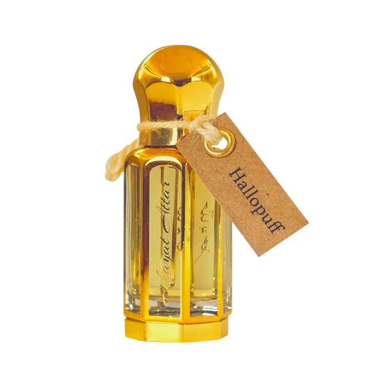 Hallopuff 12 ml Oil perfume by Hekayat Attar bottle on a white  background