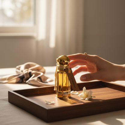 impalisa oil perfume by hekayat attar with a beautiful hand