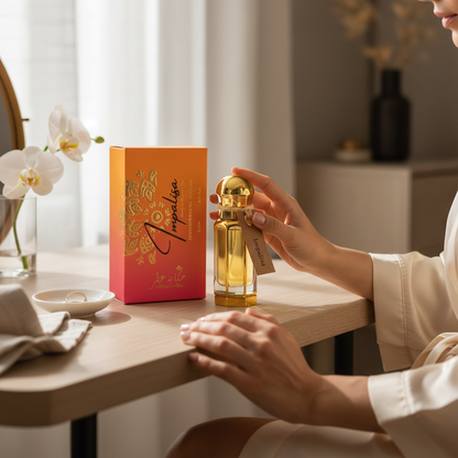 love in its purest form impalisa oil perfume by hekayat attar on a bottle with a girl